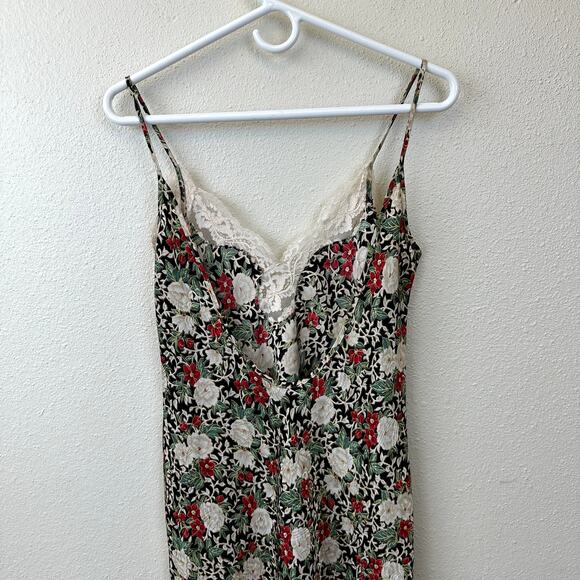 VIntage LA Intimates Satin Slip Floral Dress Lace Open Back Slit - Picture 7 of 10